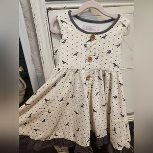 SweetHoney Cream and Gray Crow Print Dress